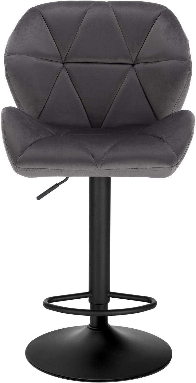 Dark Grey Velvet Adjustable Swivel Bar Stool with Back Kitchen Island
