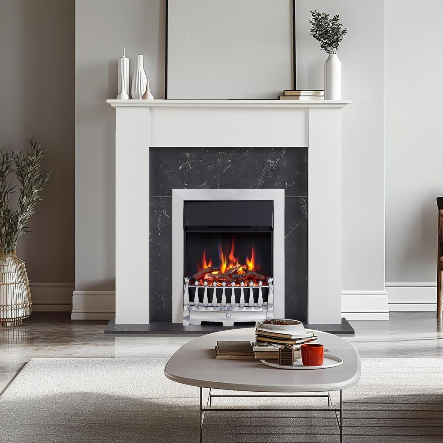 16” Electric Fireplace Insert 2000W Heater Remote Flame Effect Chrome Trim