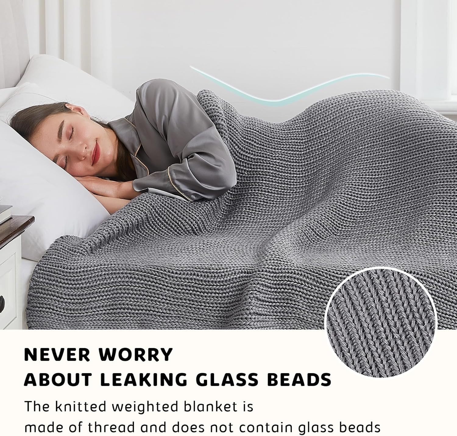 Knitted Weighted Blanket 15lbs Light Grey Chunky Knit Heavy Throw 60"x80"