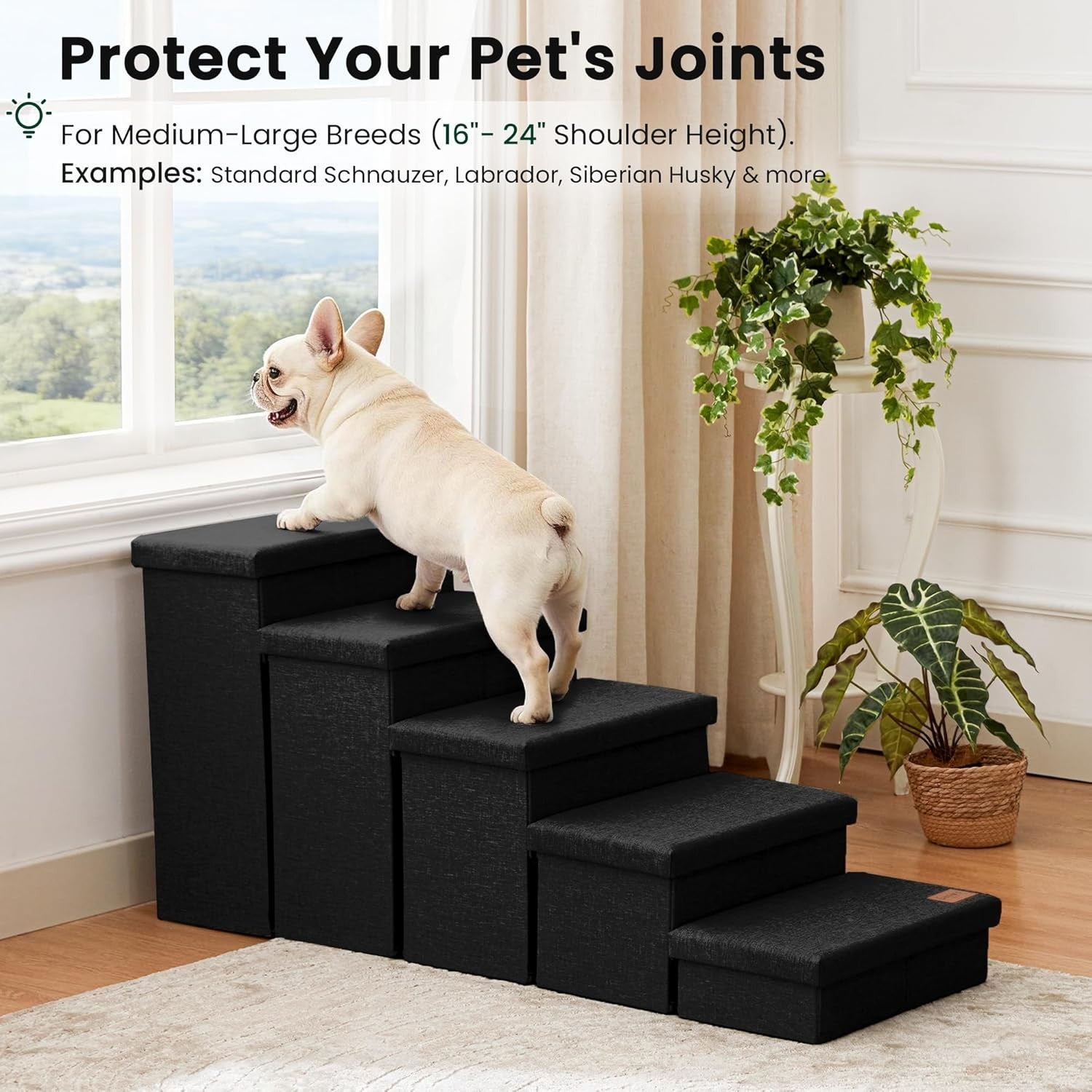 5 Step Dog Stairs with Storage Foldable Pet Steps 22" High 200lb