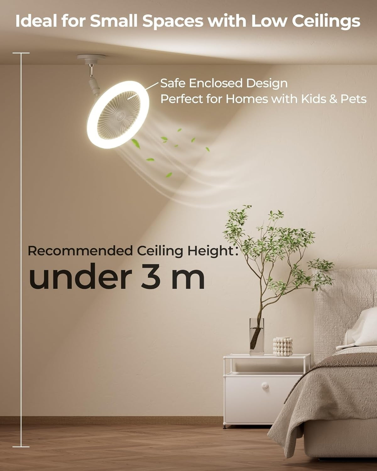 30W LED Ceiling Fan Light, Quiet, Timer, Adjustable Tilt, E27 Socket