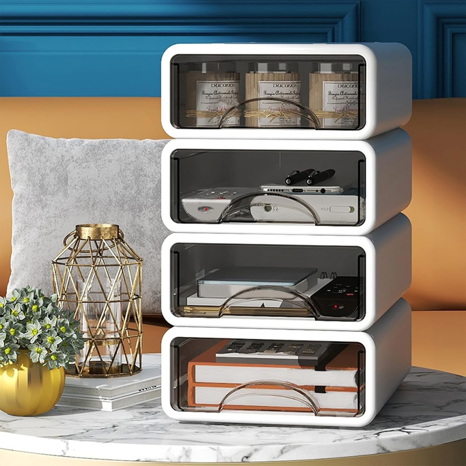 White Desk Organizer 2 Small + 2 Medium Drawers Stackable Storage