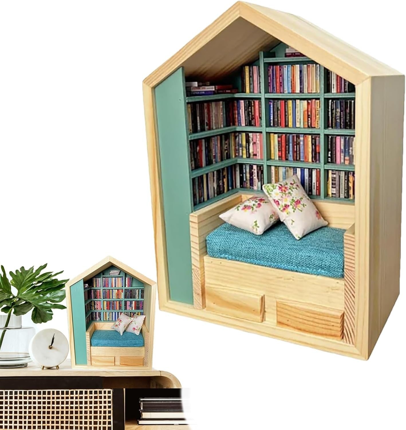 Wooden Mini Bookshelf Stress Reliever Decorative Small Bookcase Nook Shelf