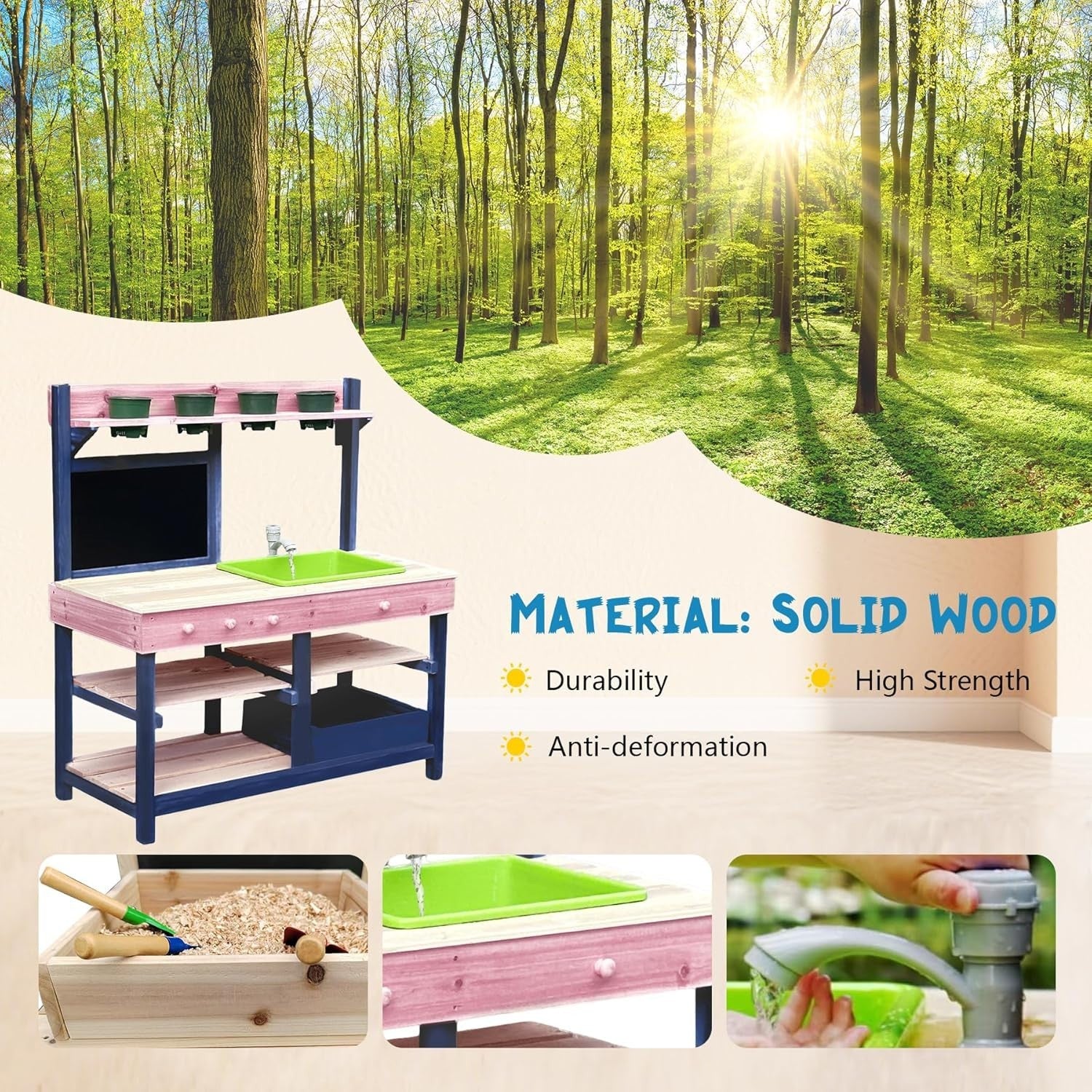 Outdoor Mud Kitchen for Kids Wooden Playset w/ Sink BBQ Pink
