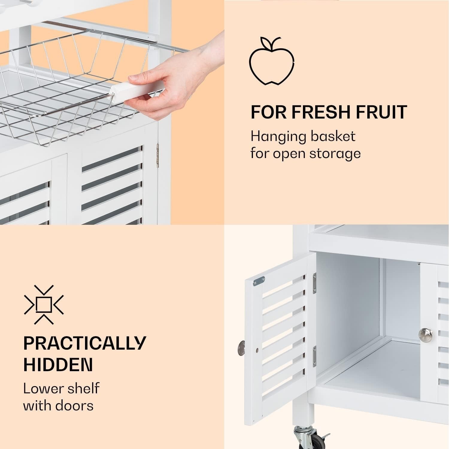 Slim Rolling Kitchen Trolley with 5-Tier Storage & Lockable Wheels, White