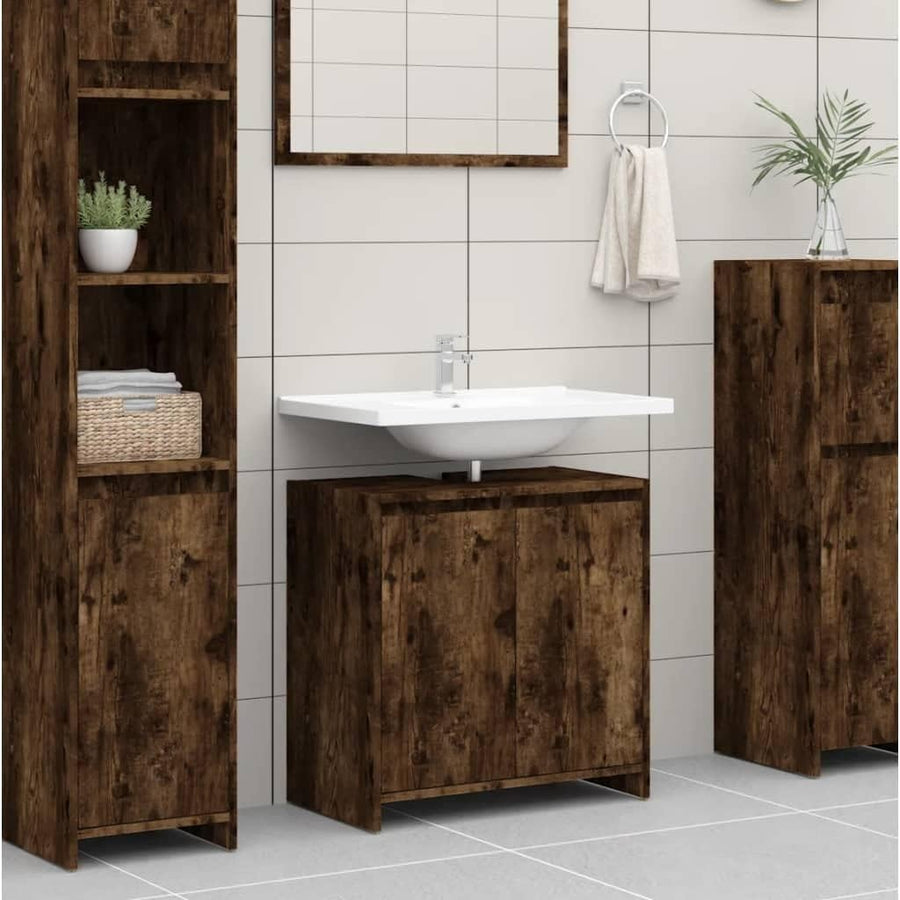 Rustic Oak Bathroom Sink Cabinet – 2 Door Under Sink Storage Unit 60x61cm