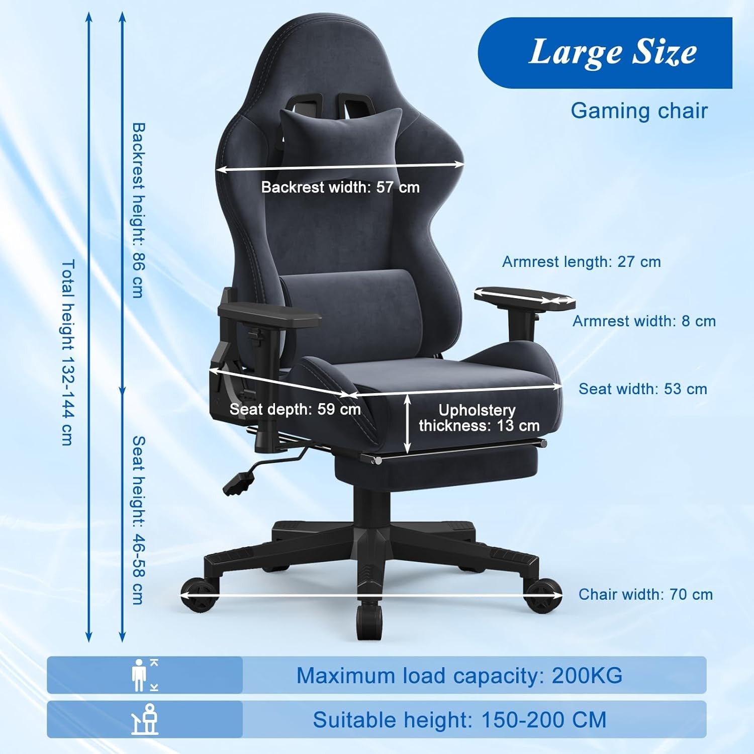 Massage Gaming Chair Reclining Footrest Ergonomic Grey