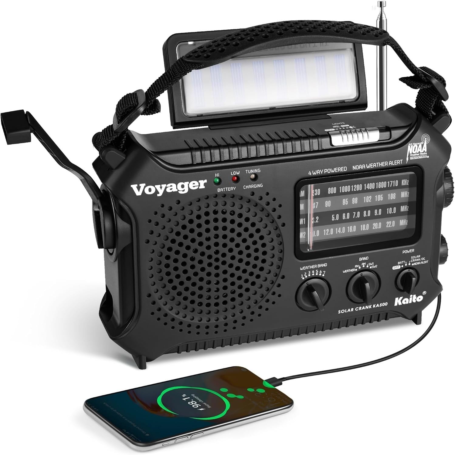 Emergency Weather Alert Radio Solar Hand Crank AM FM SW 7 Band Black
