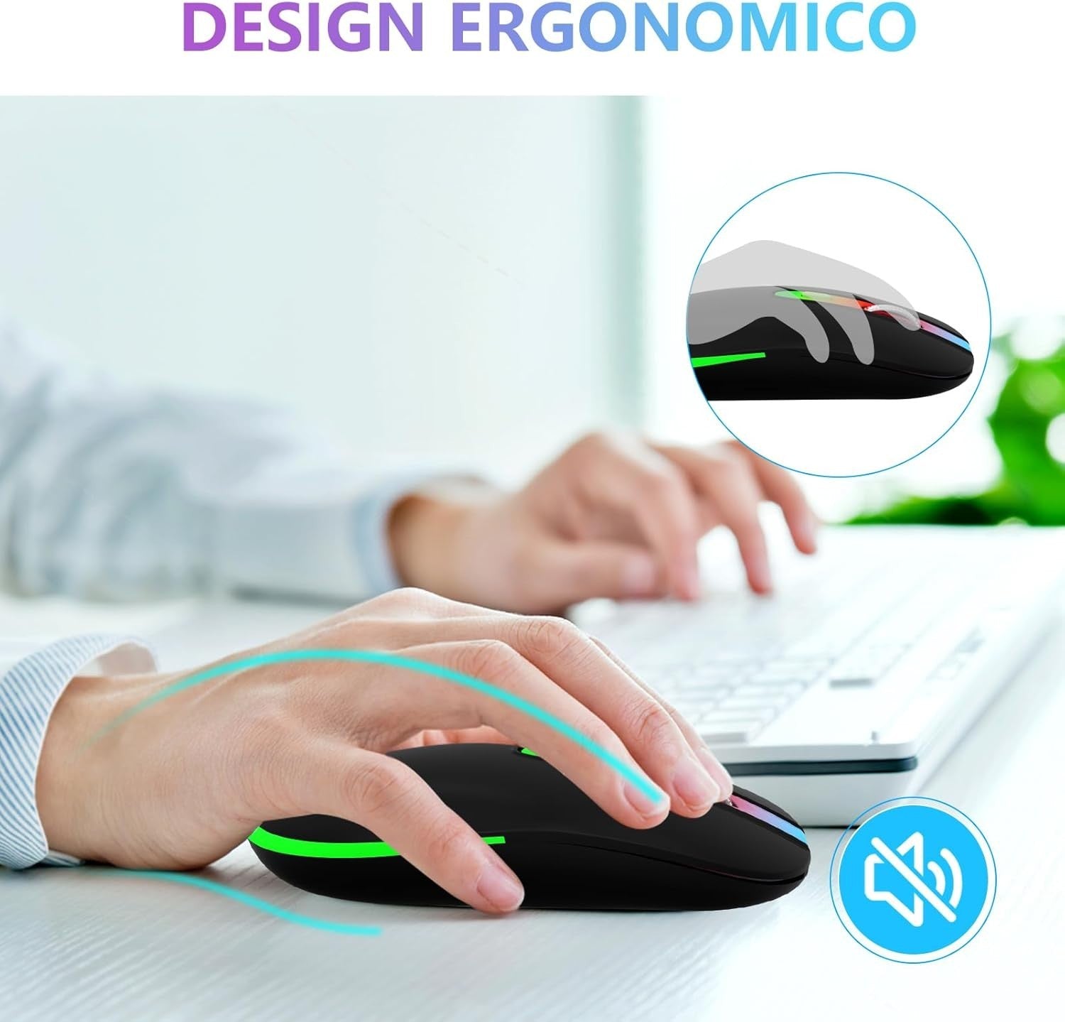 Rechargeable Bluetooth Wireless Mouse 1600 DPI RGB USB Laptop PC