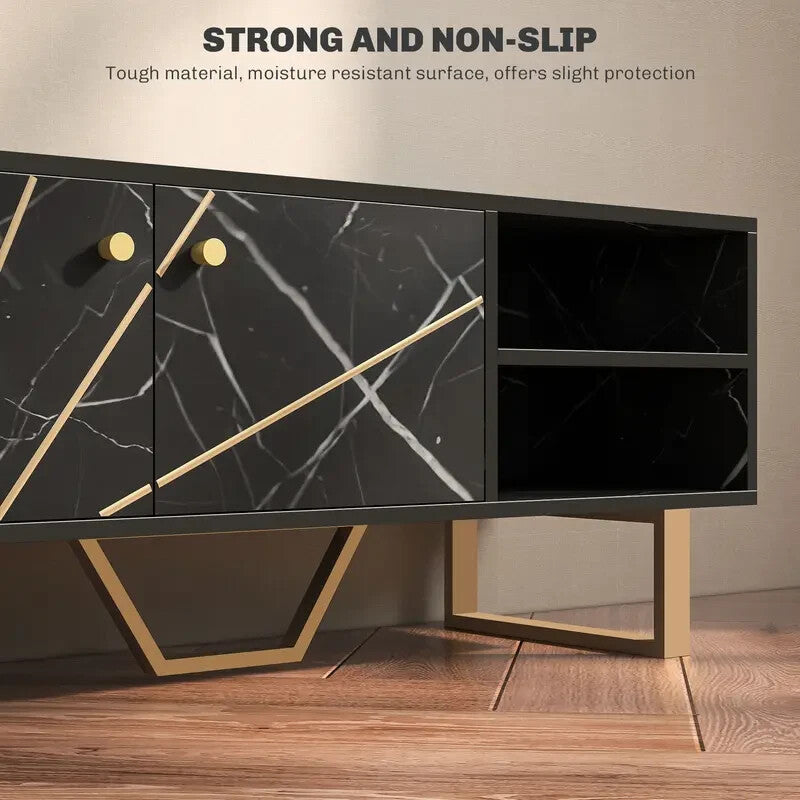 Modern Black Marble TV Unit Cabinet Stand for 50" Screen with Storage