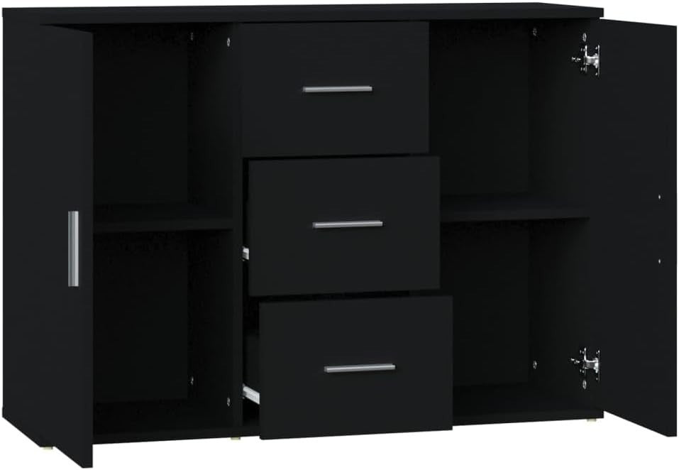 Modern Black Sideboard Storage Cabinet with 2 Doors & 3 Drawers for Lounge