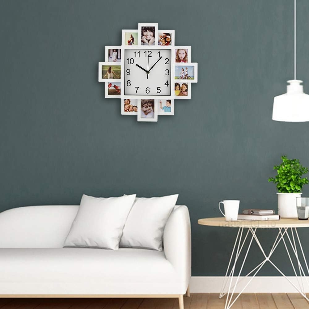White 40cm DIY Photo Frame Wall Clock Multi-Photo Modern Silent Home Decor