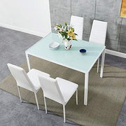 Rectangular Glass Dining Table Set 4 Chairs Modern White Faux Leather