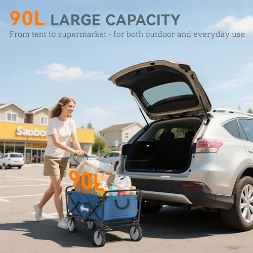 Folding Festival Trolley 90L Portable Camping Garden Cart on Wheels