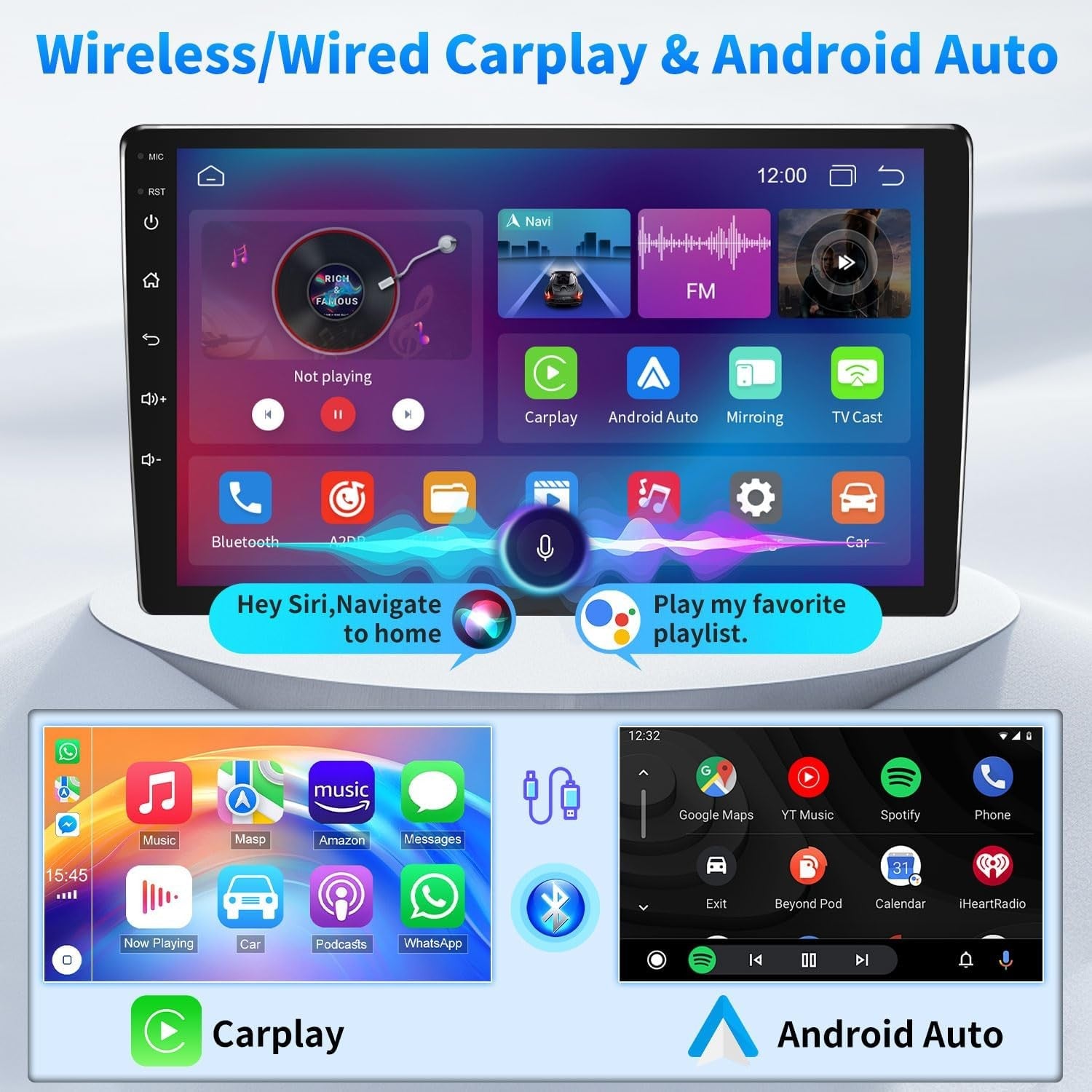 10.1" Car Stereo 2+64GB CarPlay Android Auto Sat Nav BT WiFi