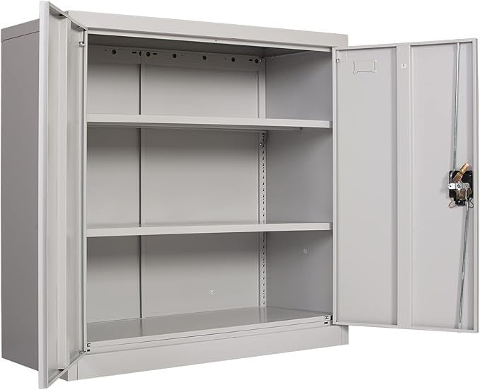 Metal Storage Cabinet with Lock, Adjustable Shelves Cupboard 90CM Office Unit