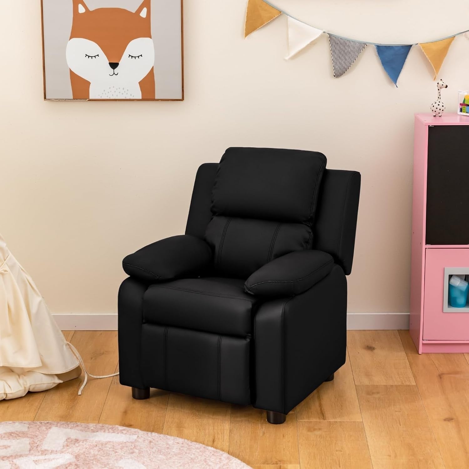Kids Recliner Chair Adjustable Backrest & Footrest PU Leather with Storage Arms