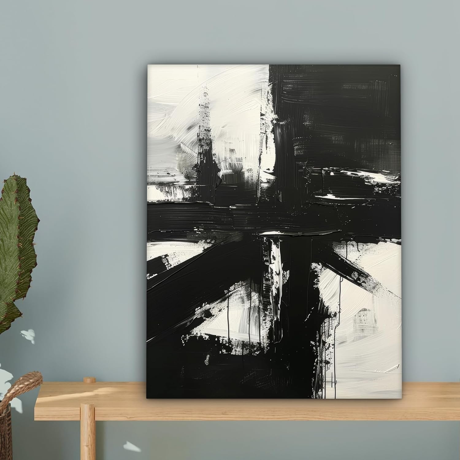 Black White Abstract Canvas Wall Art 30x40cm Framed Modern