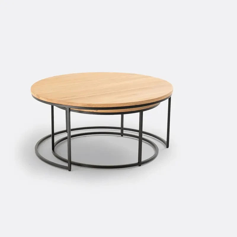 Round Oak Nesting Coffee Tables Set of 2 | Modern Living Room Furniture