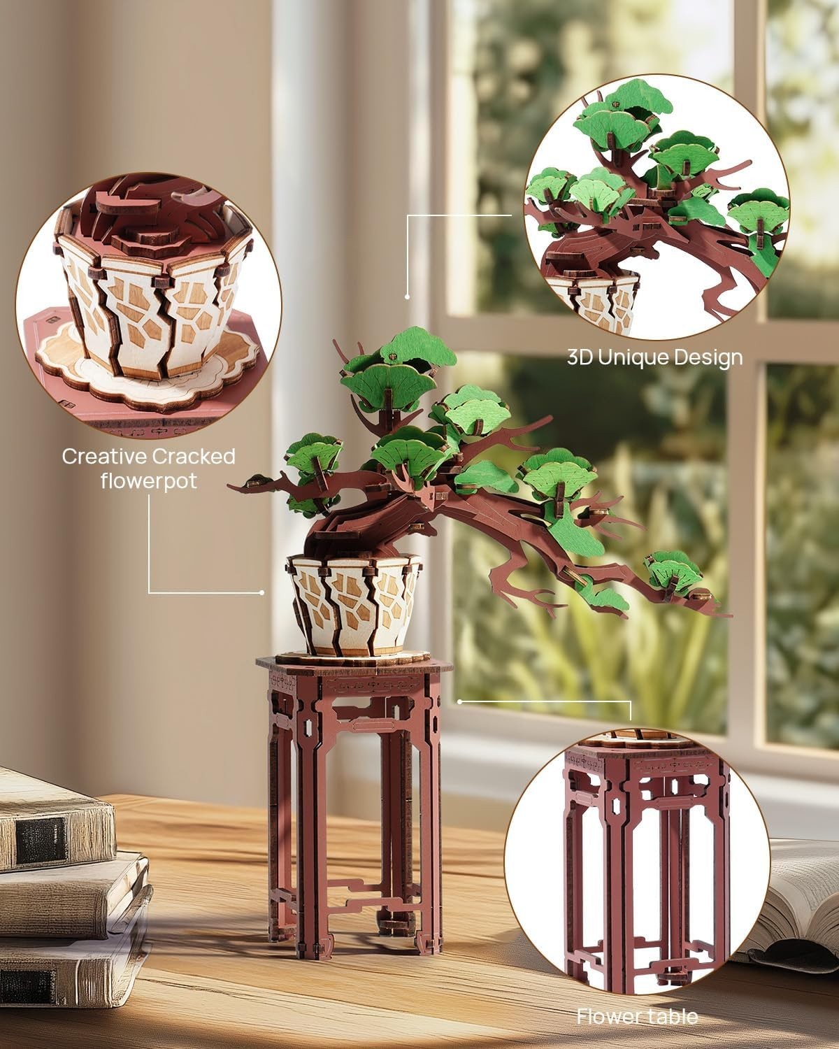 3D Evergreen Pine Bonsai Wooden Puzzle Kit – Nature Decor, Adult DIY Model