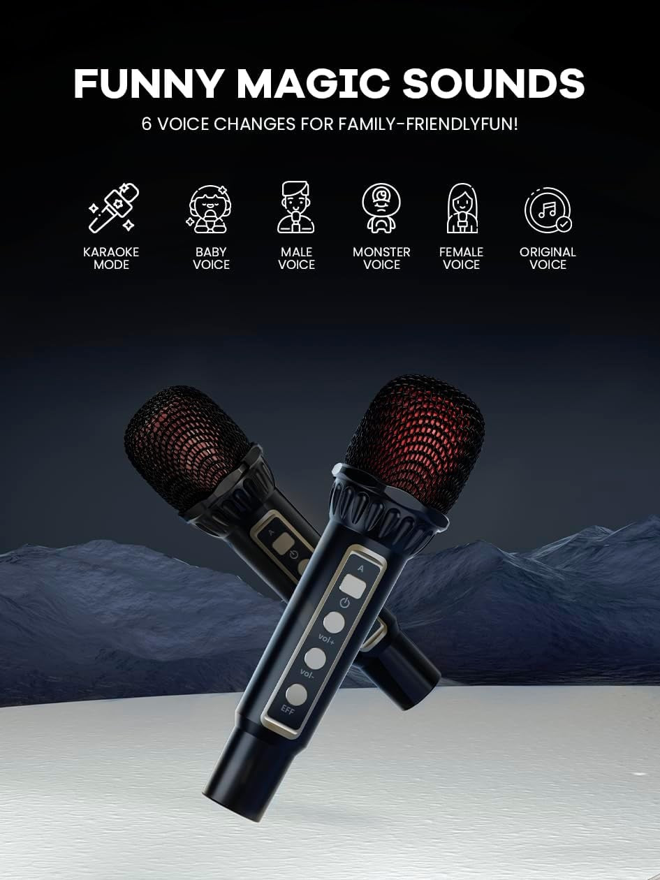 BONAOK Karaoke Speaker 2 Wireless Mics Portable Bluetooth PA Machine