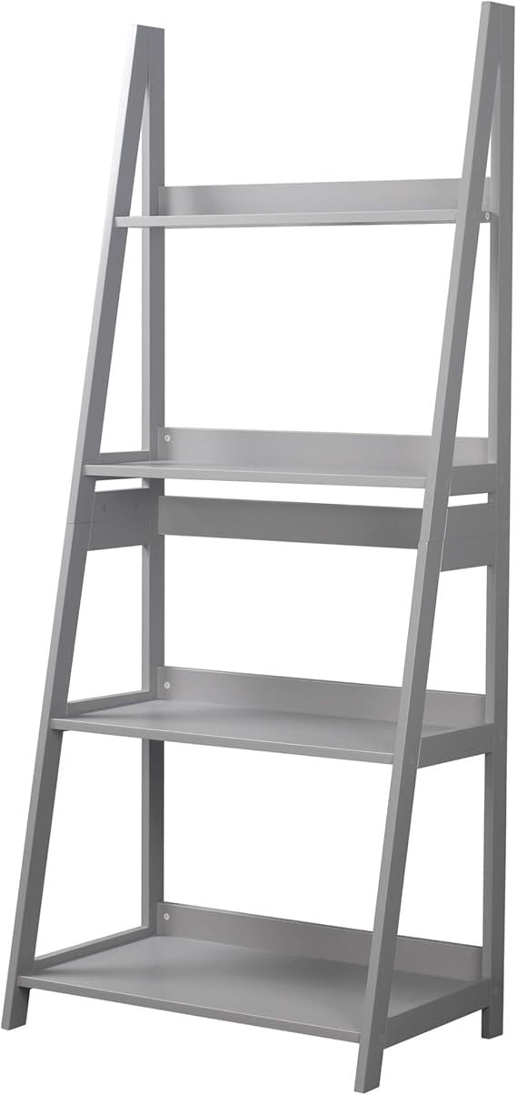 Modern Grey 4-Tier Ladder Shelf Unit – Tall Display Storage Rack for Home