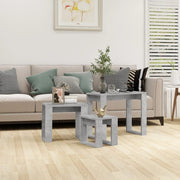 Space Saving Nesting End Side Coffee Tables Set Concrete Grey Engineered Wood