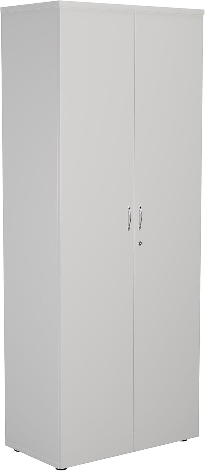 Tall White Lockable Office Cupboard 4 Shelf Storage Cabinet 200cm