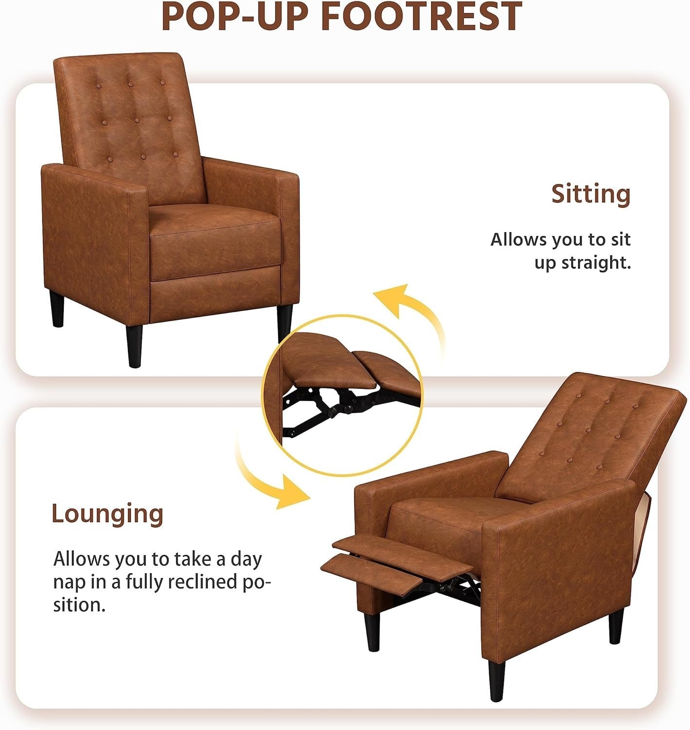 BrownFaux Leather Recliner Chair Sofa Adjustable Footrest Padded Seat