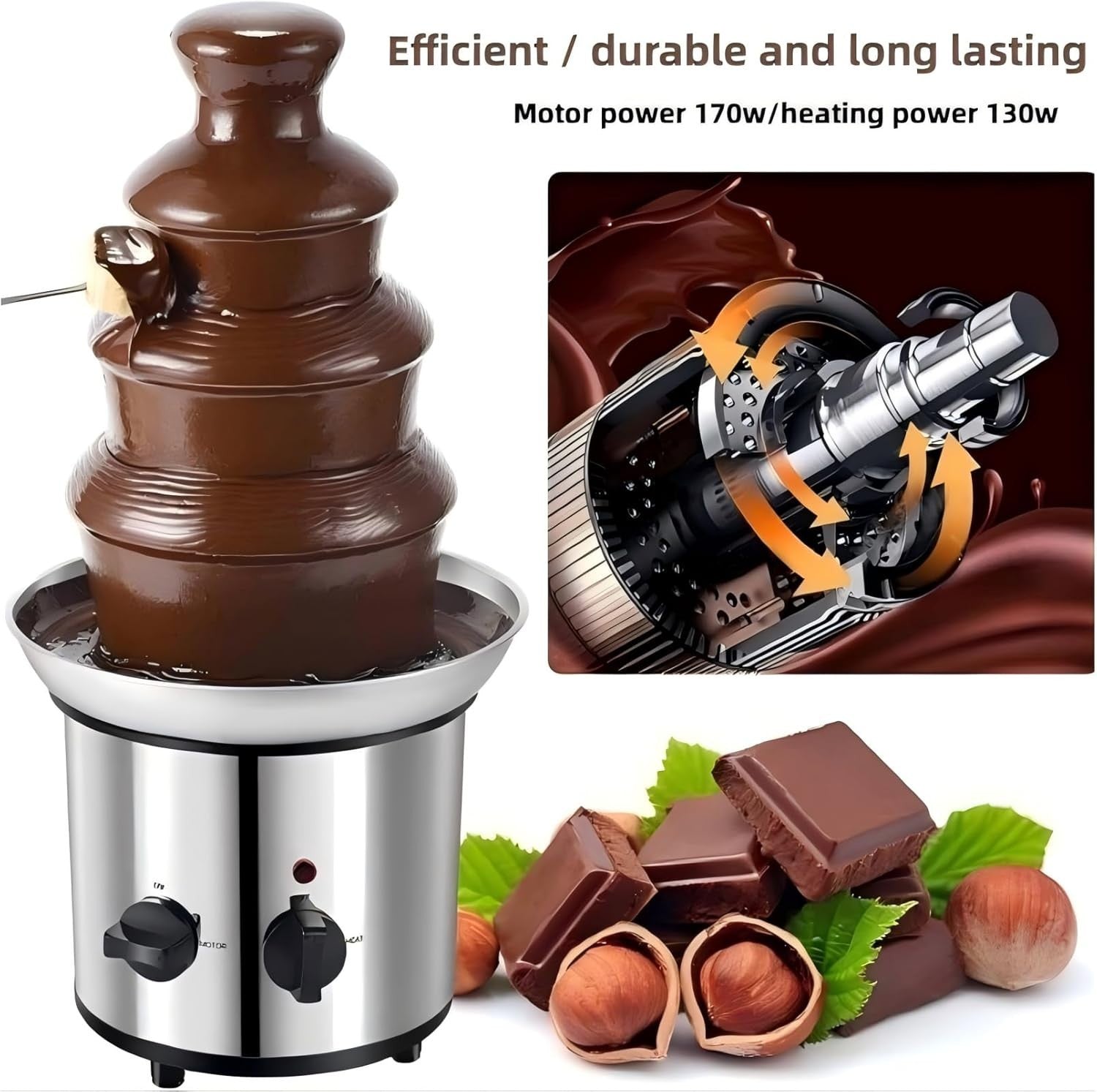 4 Tier Chocolate Fountain Machine 170W Electric Fondue Melter 220V