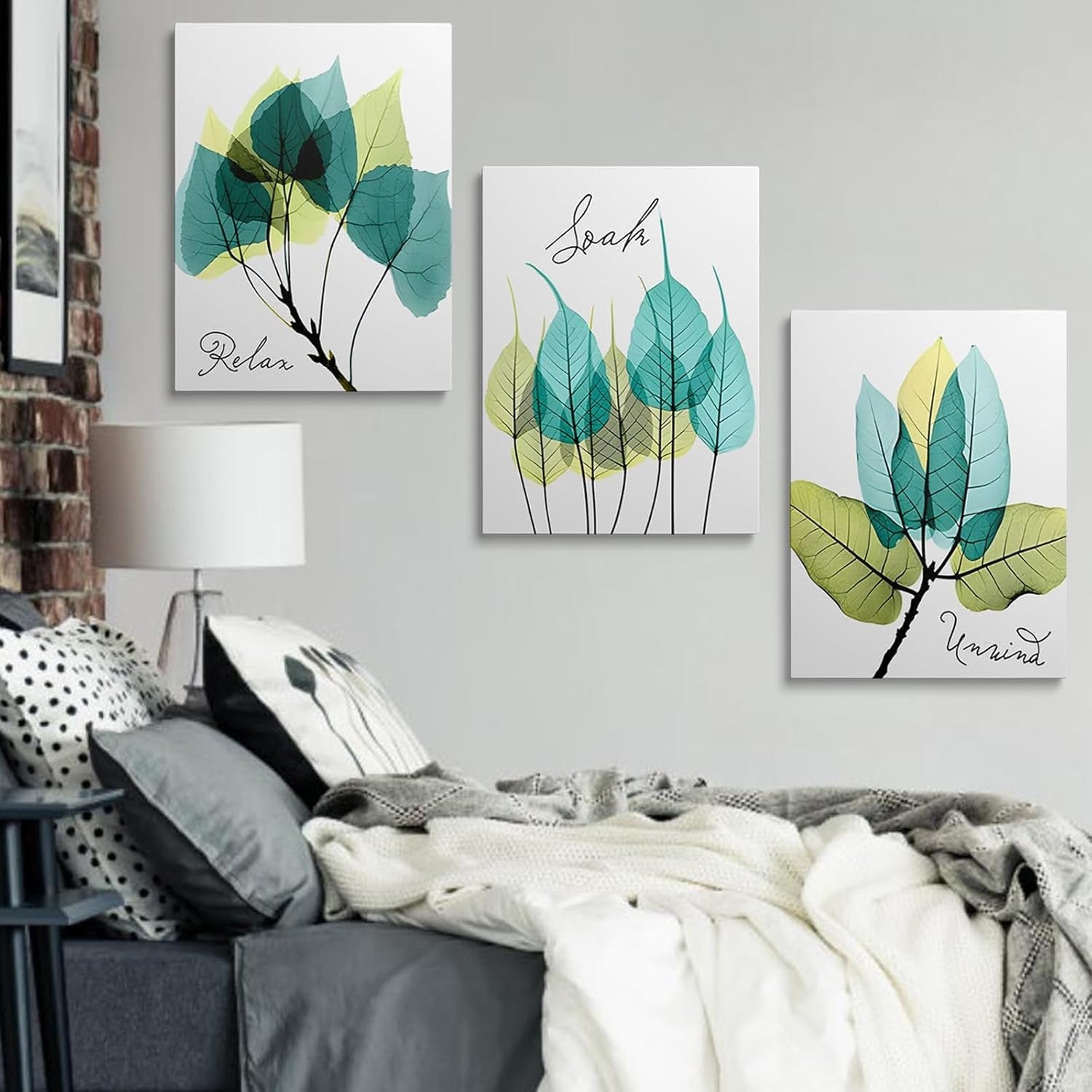 Minimalist Green Leaf Wall Art Set of 3 Canvas 12x16in
