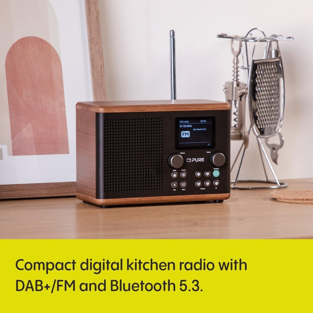 Digital Kitchen Radio DAB+ FM Bluetooth USB AUX Timer Alarm Black/Walnut