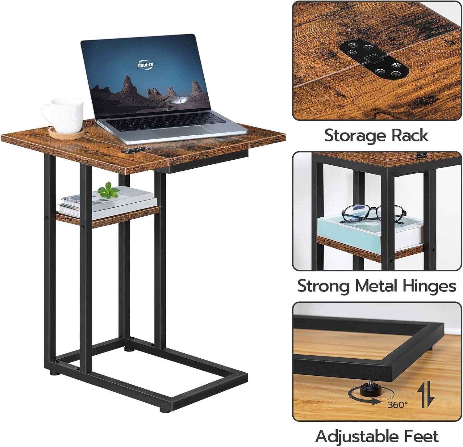 Foldable C-Shaped Side Table Laptop Snack Tray Small Space