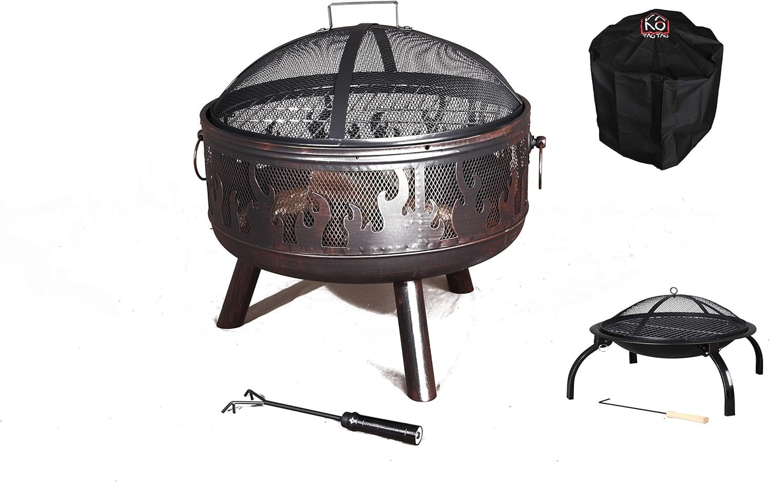 60cm Steel Fire Pit with Grill & Rain Cover – Outdoor Garden Heater