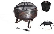 60cm Steel Fire Pit with Grill & Rain Cover – Outdoor Garden Heater