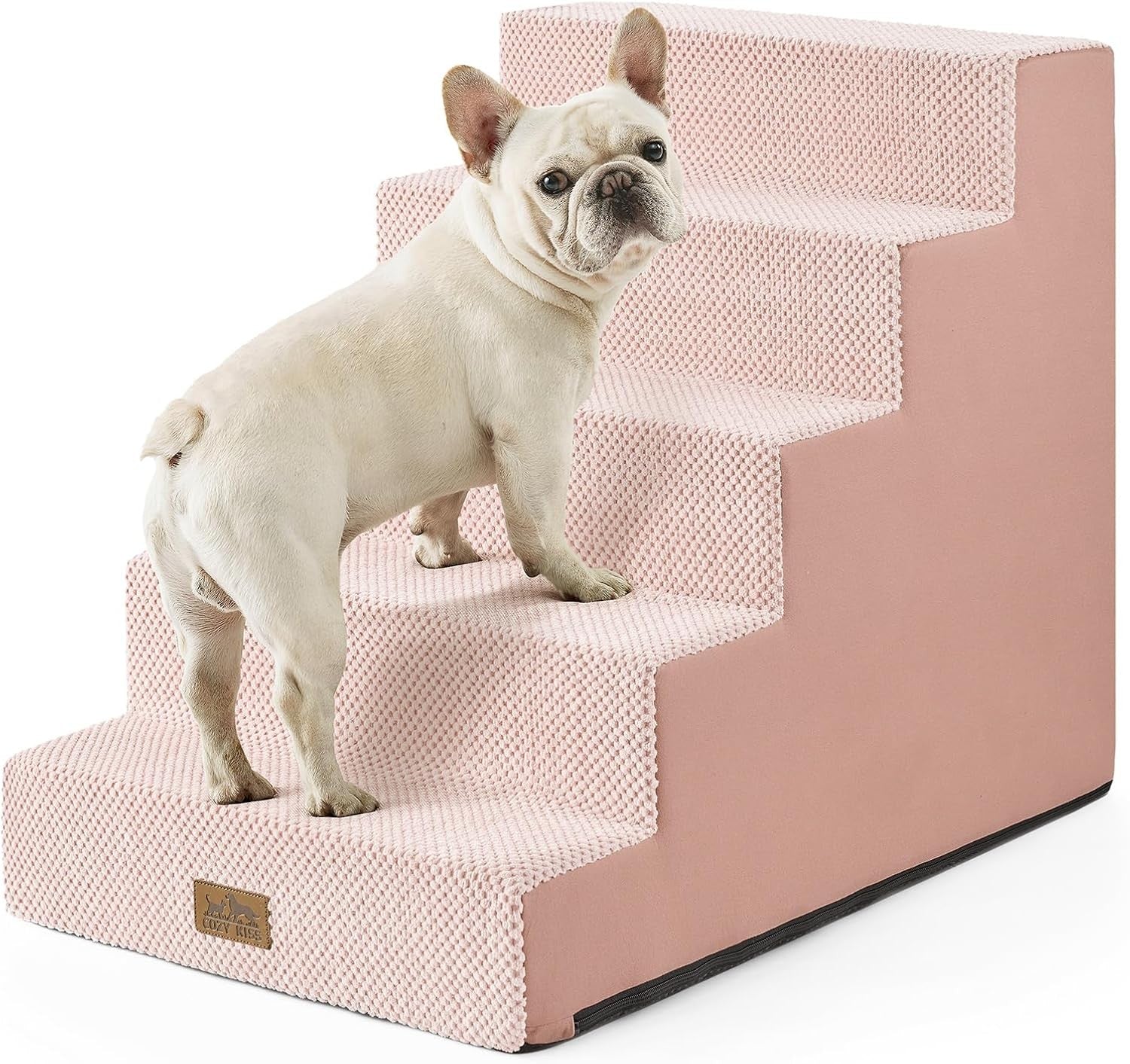 Wide Dog Stairs Non-Slip Pet Steps for Small Dogs Cats Puppy 50x75x60cm Pink