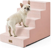 Wide Dog Stairs Non-Slip Pet Steps for Small Dogs Cats Puppy 50x75x60cm Pink