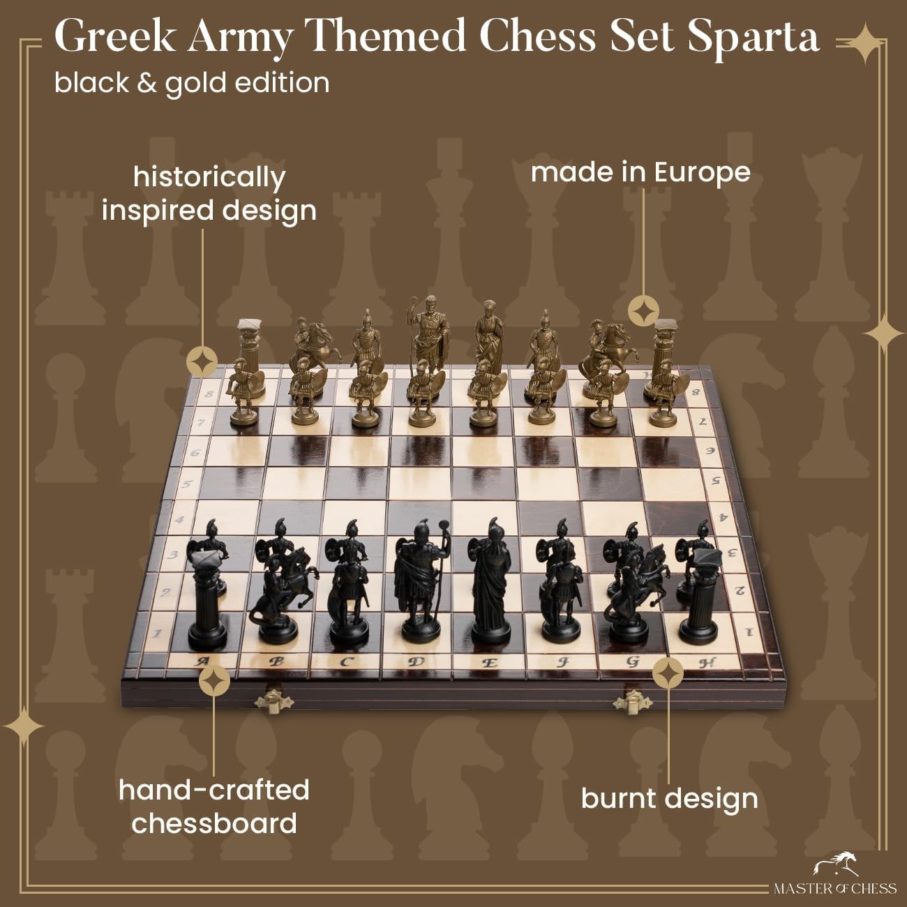 50cm Sparta Chess Set Weighted Pieces Large Wooden Board Greek Army Theme