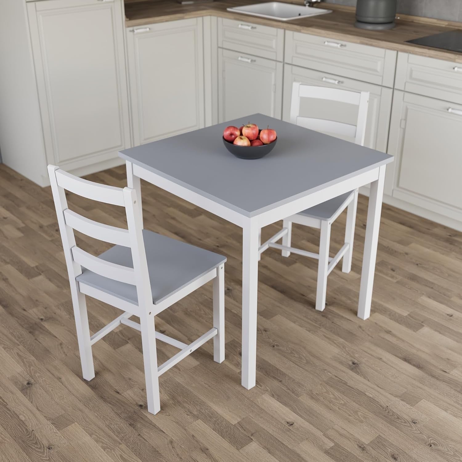 White & Grey 2 Seater Dining Table Set | Compact Kitchen Table & Chairs
