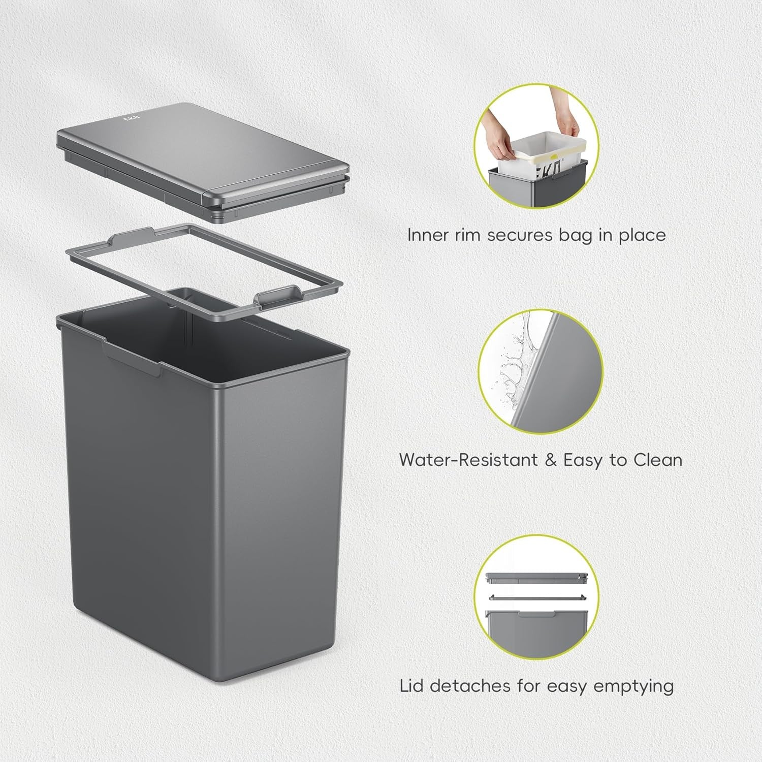 Slim 20L Kitchen Recycling Bin Touch-Top Lid Plastic Waste Sorter