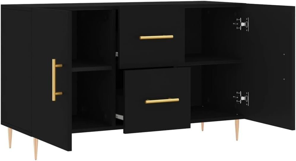 Black Sideboard Cabinet Storage Drawers Modern Metal Legs 100cm Wide