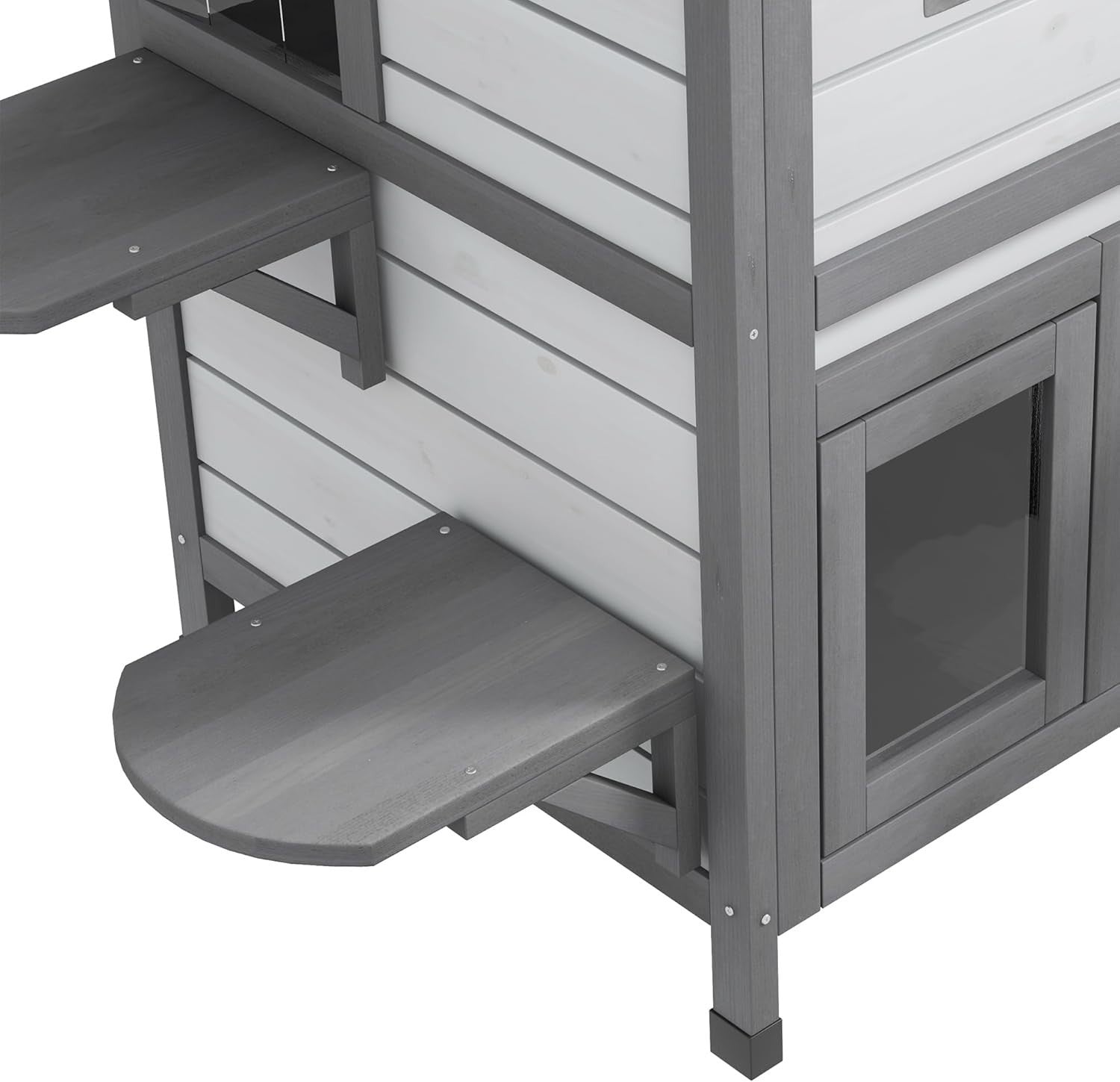 Weatherproof 2-Story Outdoor Wooden Cat House with Escape Door 91x78x55.5cm