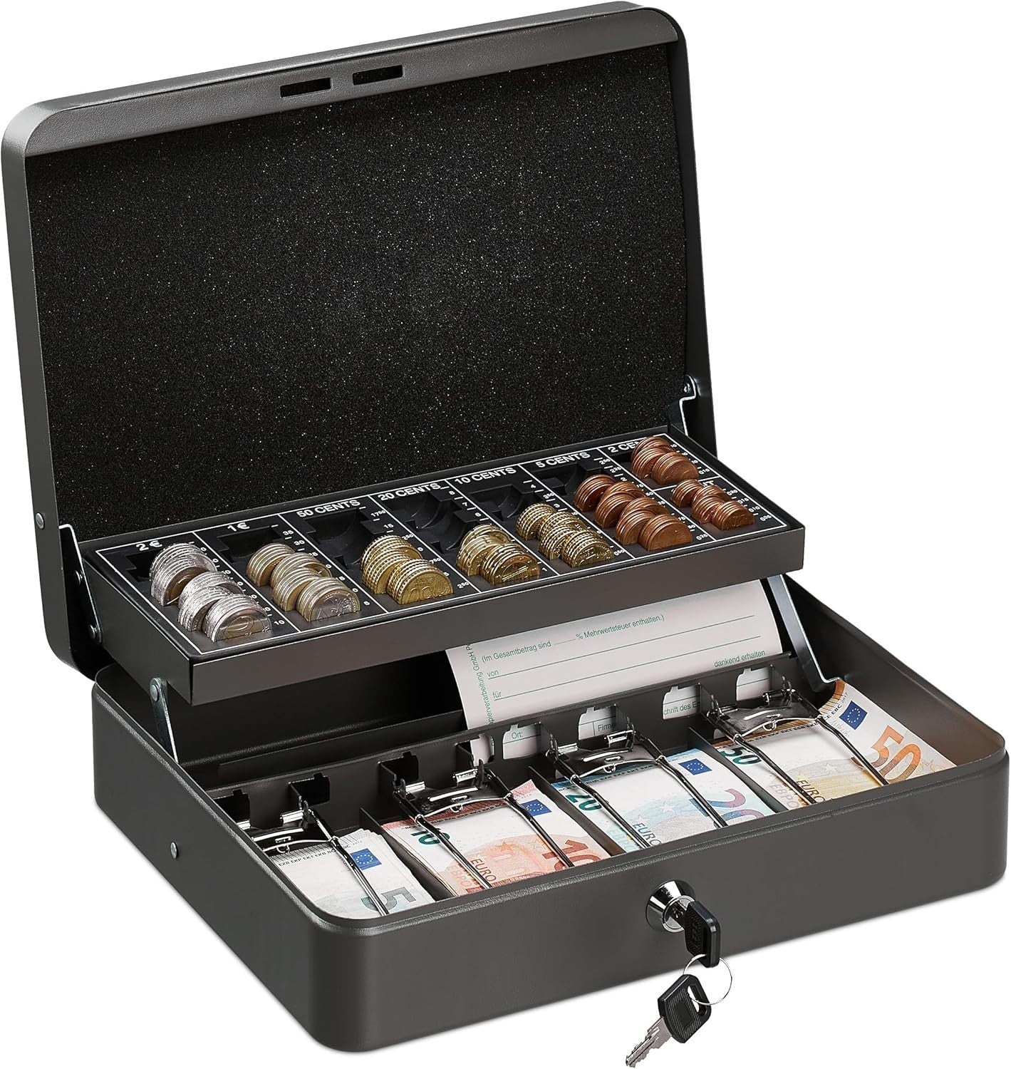 Lockable Cash Box Coin Tray Money Storage Case with Note Compartments