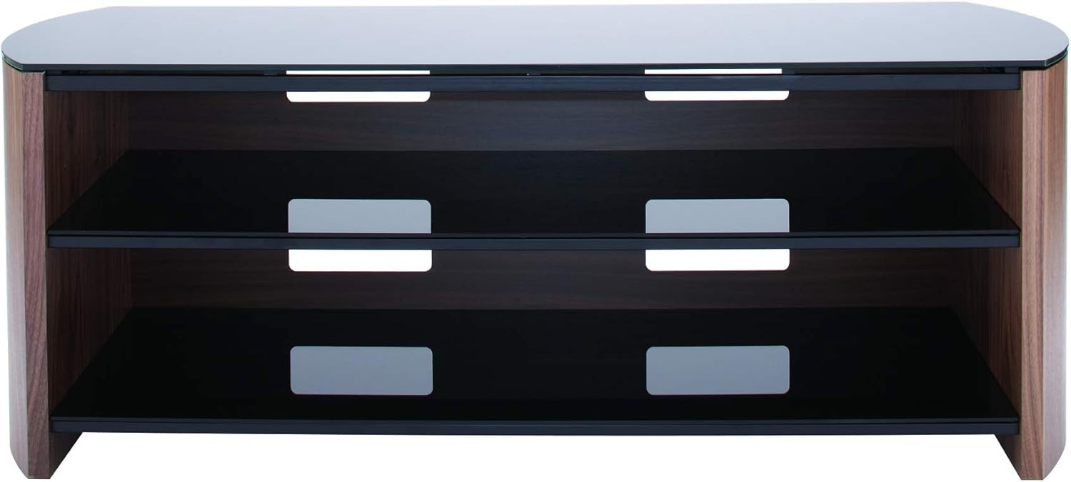 Adjustable Walnut TV Stand with Safety Glass & Cable Management, Fits 135cm TVs