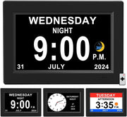 8” Dementia Digital Clock Large Day Display Auto Dimming Elderly