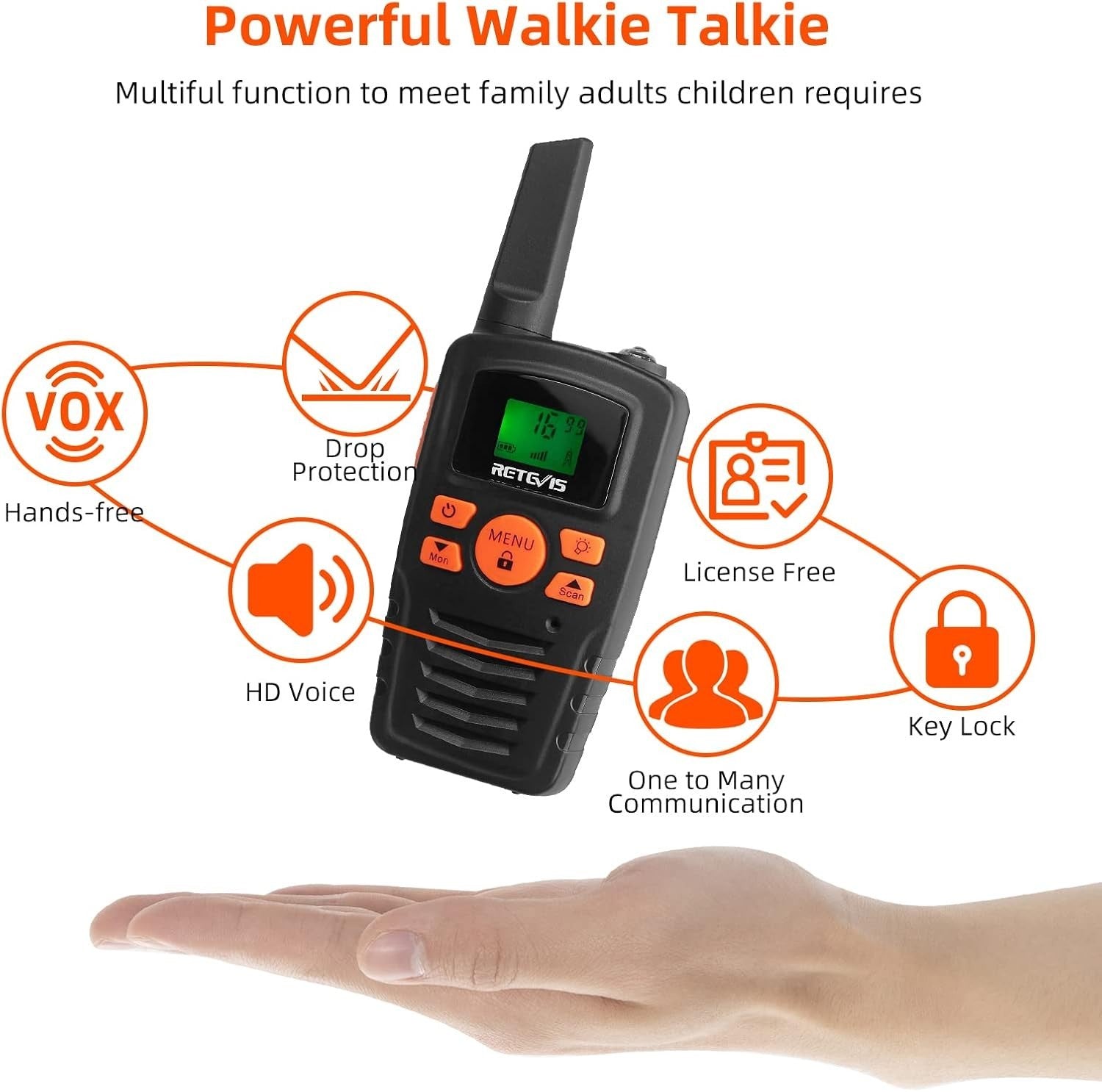 PMR446 Walkie Talkies 16 Channel Long Range VOX LED Torch Two Way Radio