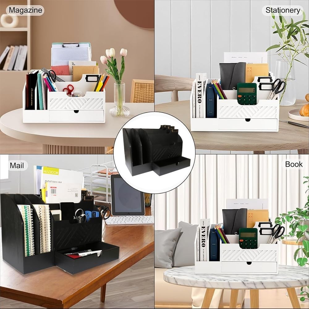 Wooden Desk Organizer Mail Sorter with Drawer & Storage for Office Home