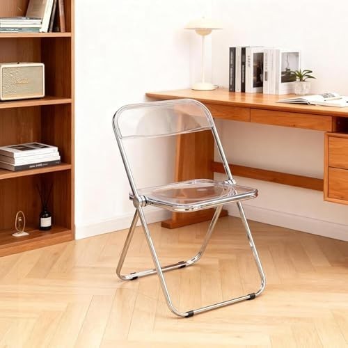 Clear Acrylic Folding Chair Chrome Frame Stackable Modern Dining Vanity