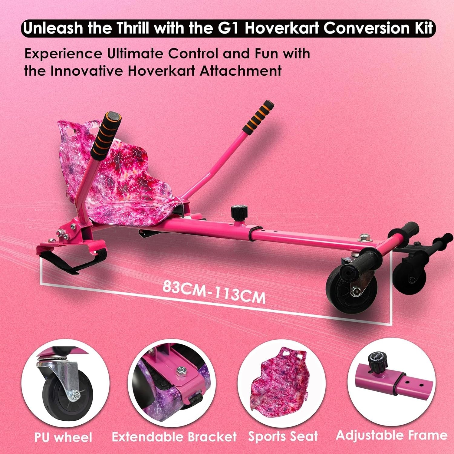 Hoverkart Attachment Seat Frame for 6.5 8 10 Inch Hoverboards Pink