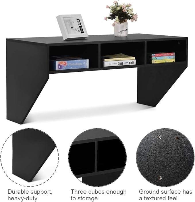 Wall Mounted Floating Computer Desk Laptop Table Storage Shelves Black
